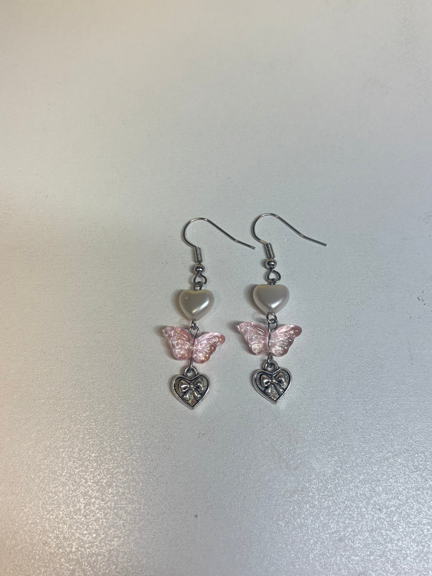Pink & White Coquette Butterfly Earrings