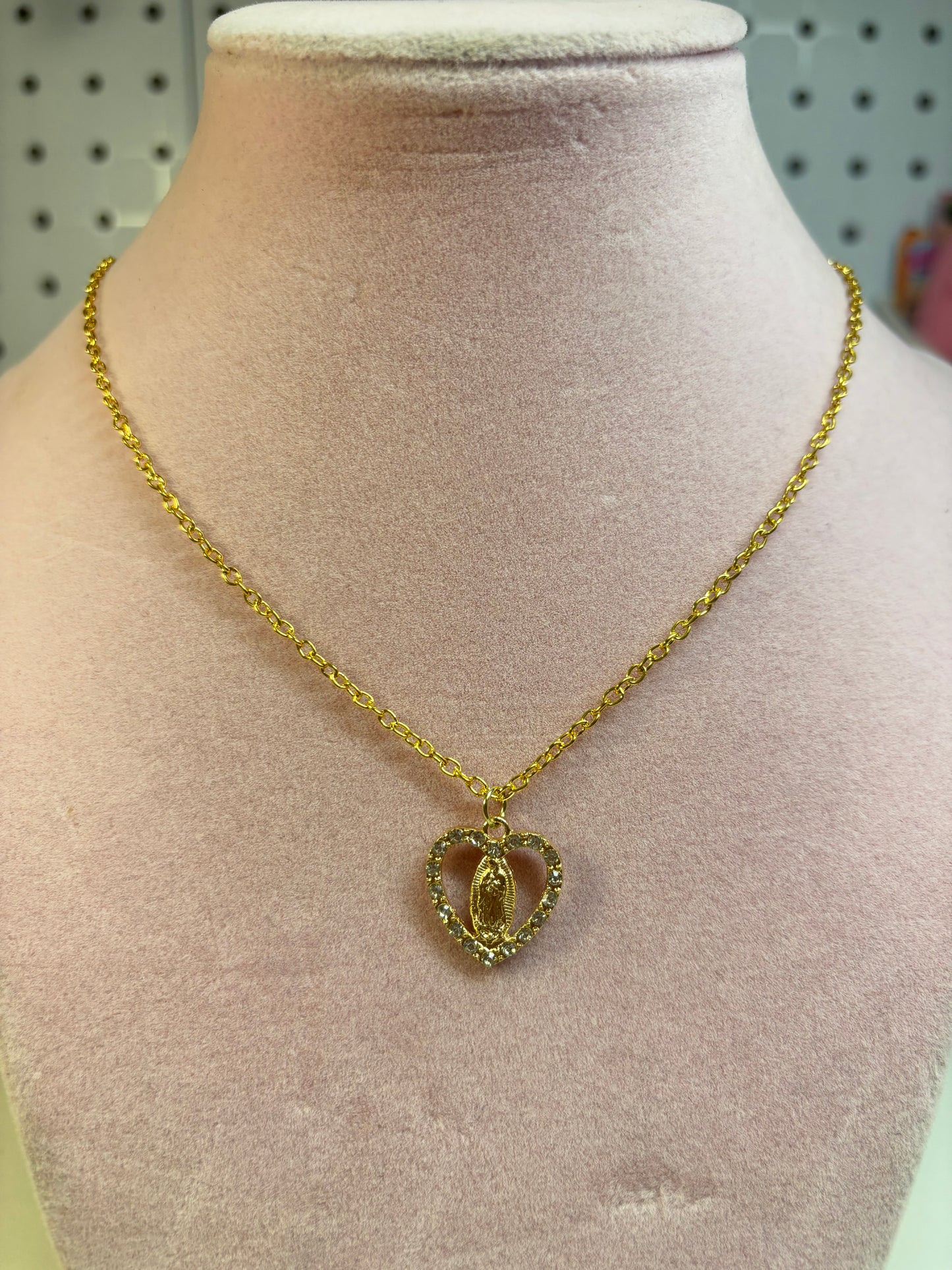 Gold Virgin Mary Heart Necklace